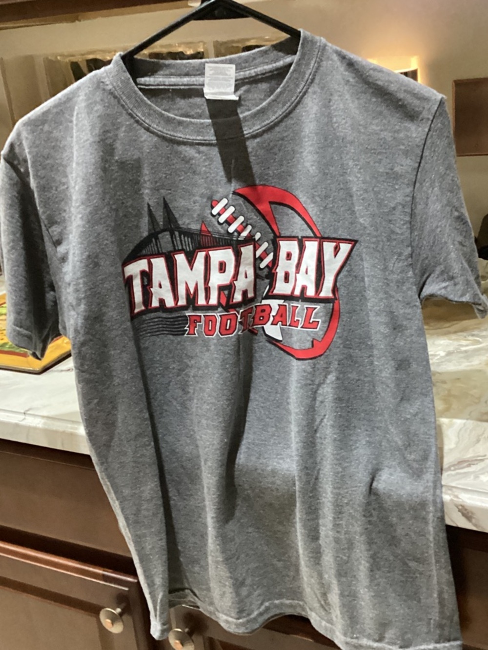 Gildan Gray Kids Tampa Bay Football Tee with Red Graphic